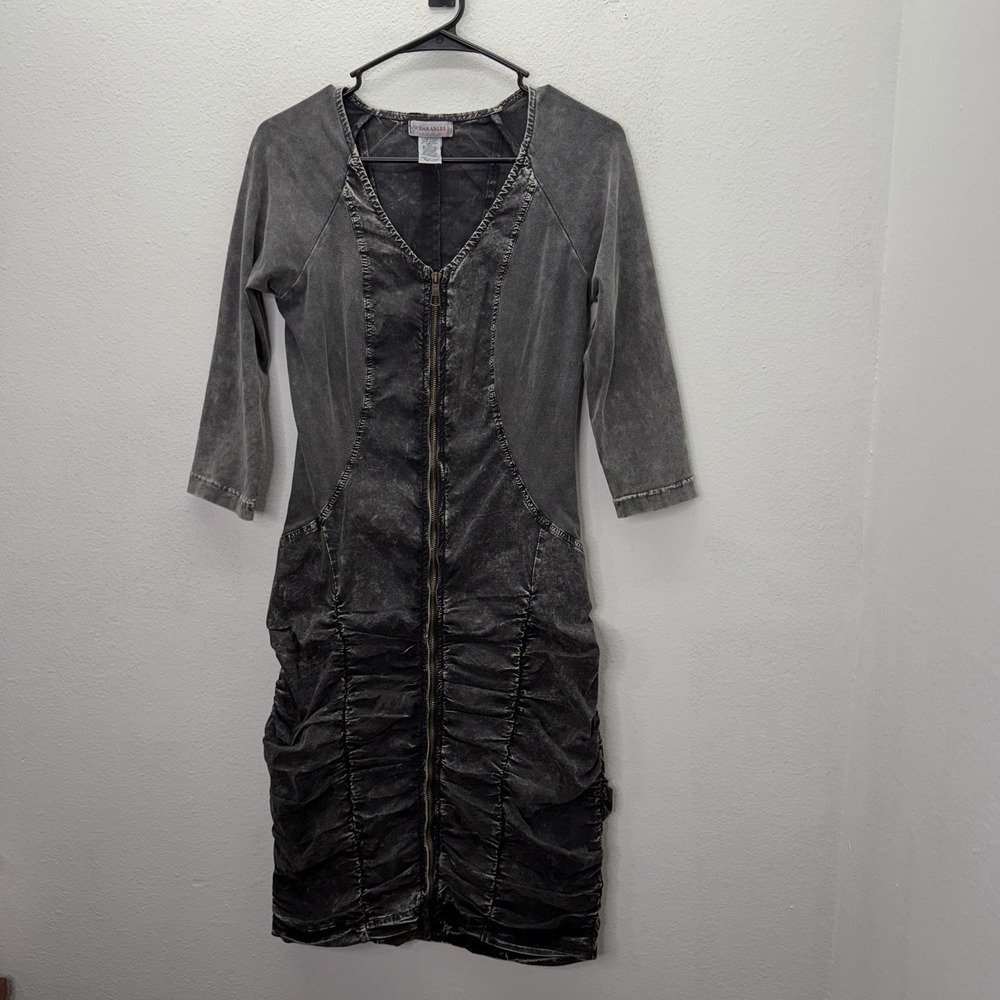 XCVI Wearables Women's Long Sleeve Black Ruched Mini Dress Size S Bodycon Acid